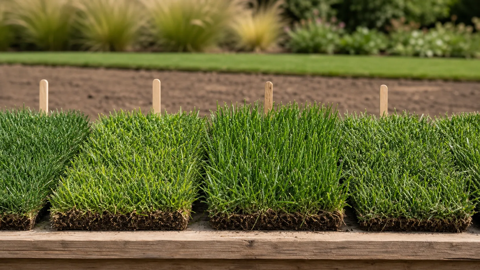 Choosing the right Park Avenue Turf sod variety samples Different sod variety samples compared side by side for texture color and lawn fit