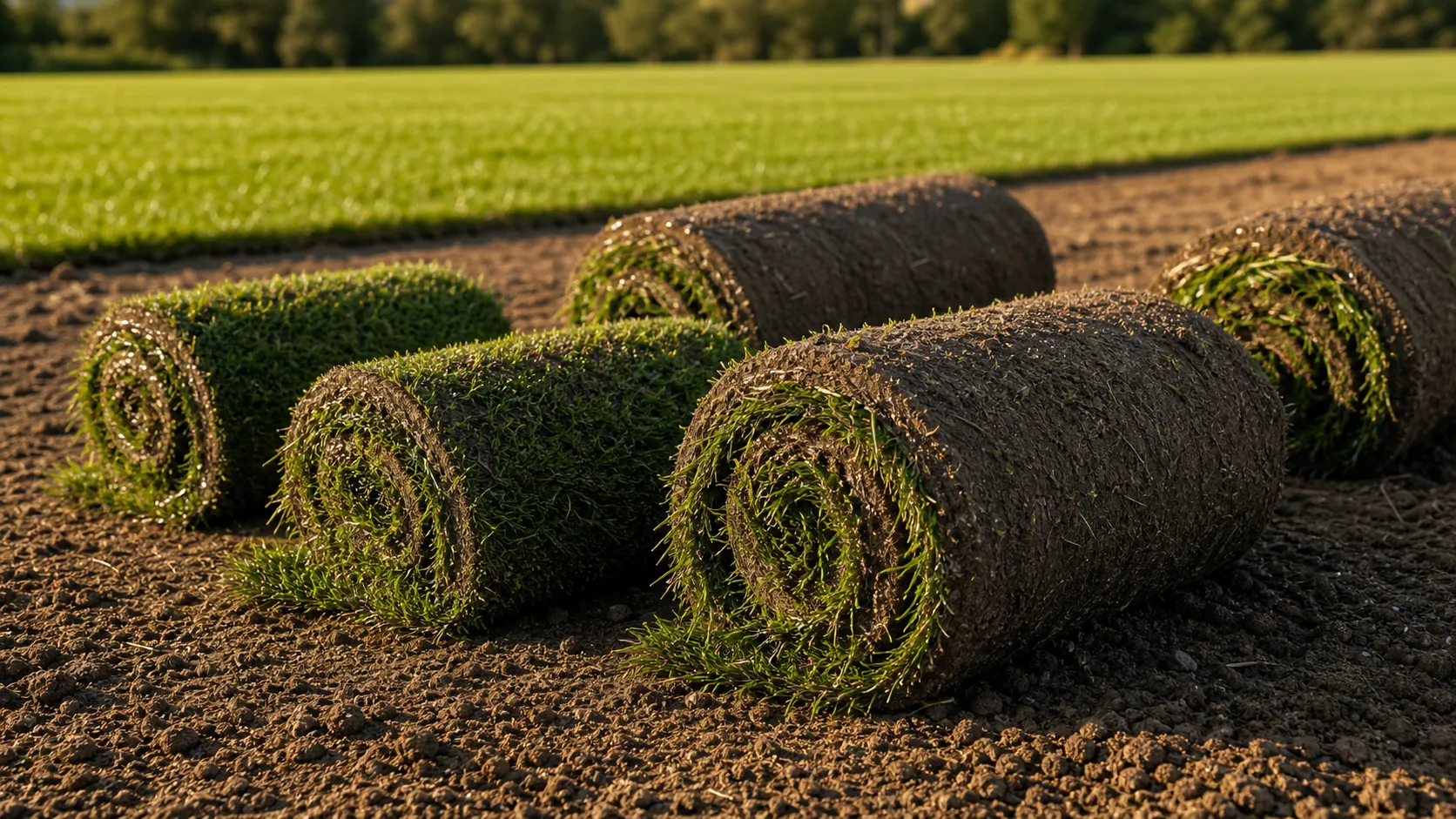 Fresh rolled sod on prepared soil for Park Avenue Turf sod varieties