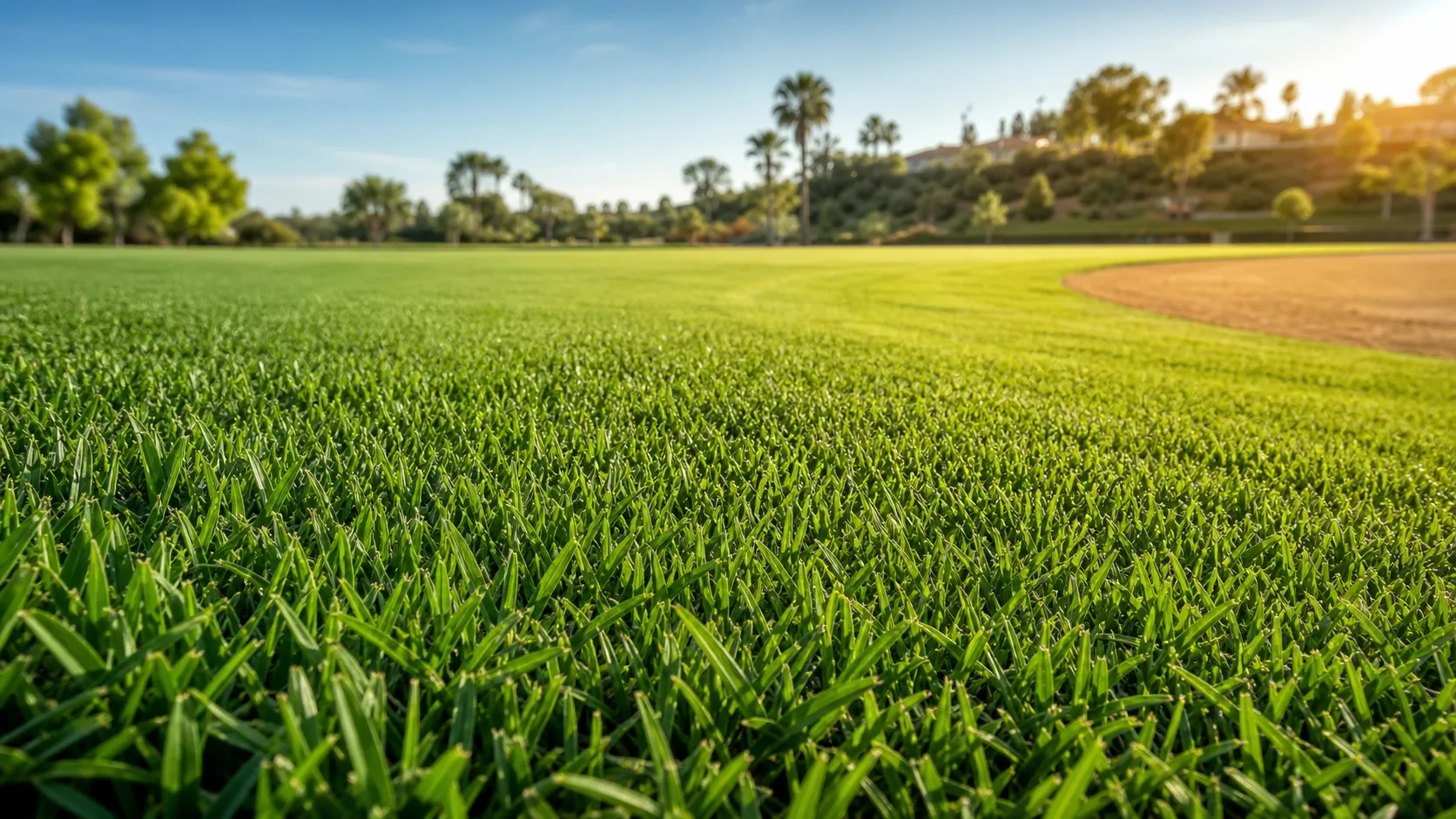 Santa Ana Hybrid Bermuda sod lawn Santa Ana Hybrid Bermuda sod in a sunny warm climate lawn